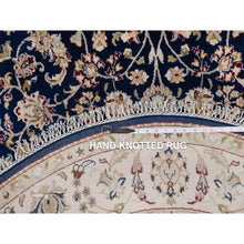 Load image into Gallery viewer, 5&#39;x5&#39; Midnight Blue, Wool and Silk, Hand Knotted, Nain with Center Medallion Flower Design, 250 KPSI, Square, Oriental Rug FWR546324