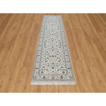 Load image into Gallery viewer, 2&#39;8&quot;x10&#39;2&quot; Pearl White, Hand Knotted, Nain with All Over Flower Pattern, Wool and Silk, Soft Pile, 250 KPSI, Runner, Oriental Rug FWR549348