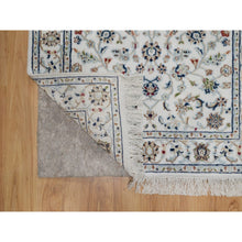 Load image into Gallery viewer, 2&#39;8&quot;x10&#39;2&quot; Pearl White, Hand Knotted, Nain with All Over Flower Pattern, Wool and Silk, Soft Pile, 250 KPSI, Runner, Oriental Rug FWR549348