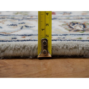 2'8"x10'2" Pearl White, Hand Knotted, Nain with All Over Flower Pattern, Wool and Silk, Soft Pile, 250 KPSI, Runner, Oriental Rug FWR549348