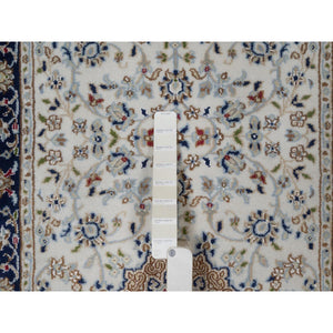 2'8"x10'3" Daisy White, Nain with Flower Medallion Design, 250 KPSI, Soft Pile, Wool and Silk, Hand Knotted, Runner, Oriental Rug FWR549354