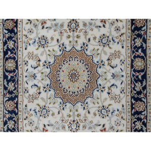 2'8"x10'3" Daisy White, Nain with Flower Medallion Design, 250 KPSI, Soft Pile, Wool and Silk, Hand Knotted, Runner, Oriental Rug FWR549354