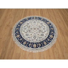 Load image into Gallery viewer, 5&#39;x5&#39; Pristine White, Wool and Silk, Nain with All Over Floral Pattern, Soft Pile, 250 KPSI, Hand Knotted, Round, Oriental Rug FWR549360