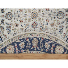 Load image into Gallery viewer, 5&#39;x5&#39; Pristine White, Wool And Silk, Nain With All Over Floral Pattern, Soft Pile, 250 Kpsi, Hand Knotted, Round, Oriental Rug FWR549360