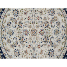Load image into Gallery viewer, 5&#39;x5&#39; Pristine White, Wool and Silk, Nain with All Over Floral Pattern, Soft Pile, 250 KPSI, Hand Knotted, Round, Oriental Rug FWR549360