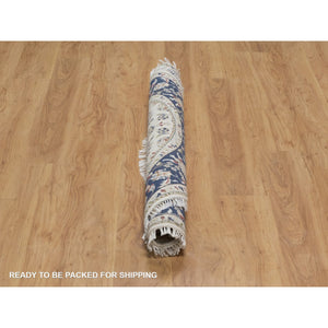 5'x5' Pristine White, Wool and Silk, Nain with All Over Floral Pattern, Soft Pile, 250 KPSI, Hand Knotted, Round, Oriental Rug FWR549360