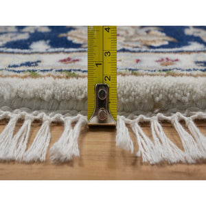 5'x5' Pristine White, Wool and Silk, Nain with All Over Floral Pattern, Soft Pile, 250 KPSI, Hand Knotted, Round, Oriental Rug FWR549360