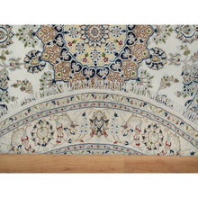 Load image into Gallery viewer, 6&#39;x6&#39; Winter White, Hand Knotted, Nain with Flower Medallion Design, Wool and Silk, 250 KPSI, Soft Pile, Round, Oriental Rug FWR549366