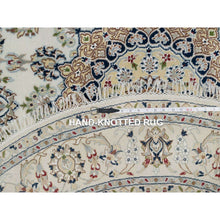 Load image into Gallery viewer, 6&#39;x6&#39; Winter White, Hand Knotted, Nain With Flower Medallion Design, Wool And Silk, 250 Kpsi, Soft Pile, Round, Oriental Rug FWR549366