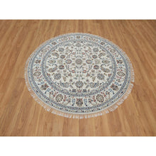 Load image into Gallery viewer, 6&#39;x6&#39; Alabaster White, Hand Knotted, Nain with All Over Flower Pattern, Wool and Silk, Soft Pile, 250 KPSI, Round, Oriental Rug FWR549372