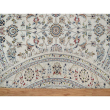 Load image into Gallery viewer, 6&#39;x6&#39; Alabaster White, Hand Knotted, Nain with All Over Flower Pattern, Wool and Silk, Soft Pile, 250 KPSI, Round, Oriental Rug FWR549372