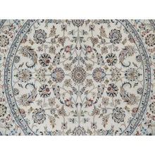 Load image into Gallery viewer, 6&#39;x6&#39; Alabaster White, Hand Knotted, Nain with All Over Flower Pattern, Wool and Silk, Soft Pile, 250 KPSI, Round, Oriental Rug FWR549372
