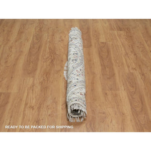 6'x6' Alabaster White, Hand Knotted, Nain with All Over Flower Pattern, Wool and Silk, Soft Pile, 250 KPSI, Round, Oriental Rug FWR549372