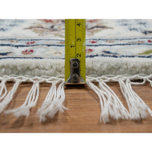 6'x6' Alabaster White, Hand Knotted, Nain with All Over Flower Pattern, Wool and Silk, Soft Pile, 250 KPSI, Round, Oriental Rug FWR549372