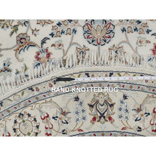 Load image into Gallery viewer, 6&#39;x6&#39; Alabaster White, Hand Knotted, Nain With All Over Flower Pattern, Wool And Silk, Soft Pile, 250 Kpsi, Round, Oriental Rug FWR549372