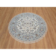 Load image into Gallery viewer, 5&#39;1&quot;x5&#39;1&quot; Vista White, Wool and Silk, Nain with All Over Flower Design, 250 KPSI, Hand Knotted, Soft Pile, Round, Oriental Rug FWR549378
