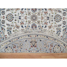 Load image into Gallery viewer, 5&#39;1&quot;x5&#39;1&quot; Vista White, Wool and Silk, Nain with All Over Flower Design, 250 KPSI, Hand Knotted, Soft Pile, Round, Oriental Rug FWR549378