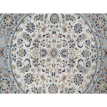 Load image into Gallery viewer, 5&#39;1&quot;x5&#39;1&quot; Vista White, Wool and Silk, Nain with All Over Flower Design, 250 KPSI, Hand Knotted, Soft Pile, Round, Oriental Rug FWR549378