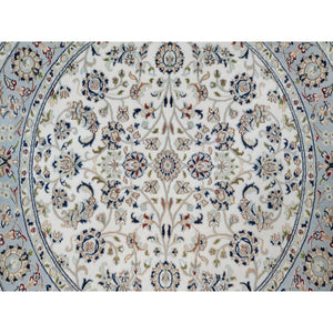 5'1"x5'1" Vista White, Wool and Silk, Nain with All Over Flower Design, 250 KPSI, Hand Knotted, Soft Pile, Round, Oriental Rug FWR549378
