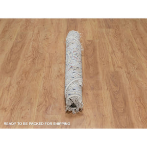 5'2"x5'2" Daisy White, Wool and Silk, Nain with All Over Flower Pattern, Hand Knotted, Soft Pile, 250 KPSI, Round, Oriental Rug FWR549384