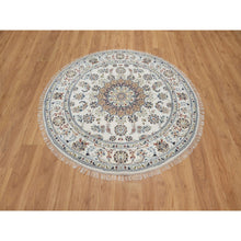 Load image into Gallery viewer, 5&#39;x5&#39; Pristine White, Nain with Flower Medallion Design, Hand Knotted, Wool and Silk, 250 KPSI, Soft Pile, Round, Oriental Rug FWR549390