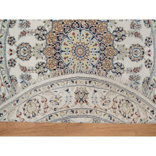 Load image into Gallery viewer, 5&#39;x5&#39; Pristine White, Nain with Flower Medallion Design, Hand Knotted, Wool and Silk, 250 KPSI, Soft Pile, Round, Oriental Rug FWR549390