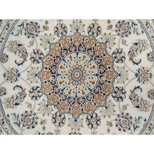 Load image into Gallery viewer, 5&#39;x5&#39; Pristine White, Nain with Flower Medallion Design, Hand Knotted, Wool and Silk, 250 KPSI, Soft Pile, Round, Oriental Rug FWR549390