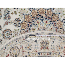 Load image into Gallery viewer, 5&#39;x5&#39; Pristine White, Wool and Silk, Nain with All Over Floral Pattern, Soft Pile, 250 KPSI, Hand Knotted, Round, Oriental Rug FWR549360