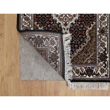 Load image into Gallery viewer, 2&#39;x3&#39; Jet Black, Tabriz Mahi with Fish Medallion Design, 175 KPSI, 100% Wool, Hand Knotted, Sample, Mat, Oriental Rug FWR549402
