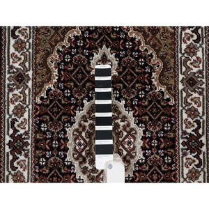 2'x3' Jet Black, Tabriz Mahi with Fish Medallion Design, 175 KPSI, 100% Wool, Hand Knotted, Sample, Mat, Oriental Rug FWR549402