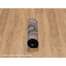 Load image into Gallery viewer, 2&#39;x3&#39; Jet Black, Tabriz Mahi With Fish Medallion Design, 175 Kpsi, 100% Wool, Hand Knotted, Sample, Mat, Oriental Rug FWR549402