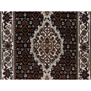 2'x4'1" Jet Black, 175 KPSI, Tabriz Mahi with Fish Medallion Design, 100% Wool, Hand Knotted, Mat, Sample, Oriental Rug FWR549414
