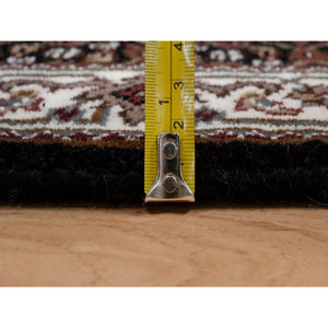 2'x4'1" Jet Black, 175 KPSI, Tabriz Mahi with Fish Medallion Design, 100% Wool, Hand Knotted, Mat, Sample, Oriental Rug FWR549414