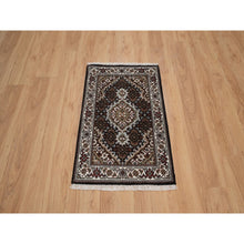 Load image into Gallery viewer, 2&#39;x3&#39;1&quot; Phantom Black, Tabriz Mahi with Fish Medallion Design, 100% Wool, 175 KPSI, Hand Knotted, Sample, Mat, Oriental Rug FWR549426
