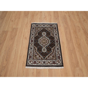 2'x3'1" Phantom Black, Tabriz Mahi with Fish Medallion Design, 100% Wool, 175 KPSI, Hand Knotted, Sample, Mat, Oriental Rug FWR549426