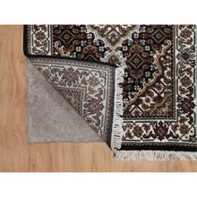 Load image into Gallery viewer, 2&#39;x3&#39;1&quot; Phantom Black, Tabriz Mahi with Fish Medallion Design, 100% Wool, 175 KPSI, Hand Knotted, Sample, Mat, Oriental Rug FWR549426