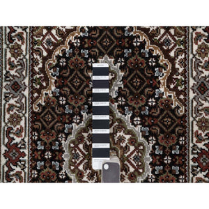 2'x3'1" Phantom Black, Tabriz Mahi with Fish Medallion Design, 100% Wool, 175 KPSI, Hand Knotted, Sample, Mat, Oriental Rug FWR549426
