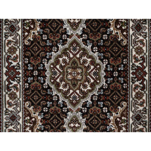 2'x3'1" Phantom Black, Tabriz Mahi with Fish Medallion Design, 100% Wool, 175 KPSI, Hand Knotted, Sample, Mat, Oriental Rug FWR549426