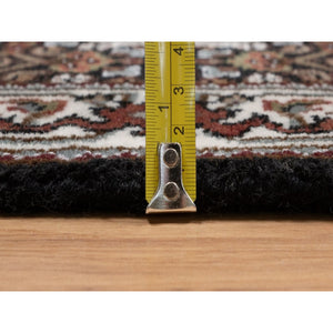2'x3'1" Phantom Black, Tabriz Mahi with Fish Medallion Design, 100% Wool, 175 KPSI, Hand Knotted, Sample, Mat, Oriental Rug FWR549426