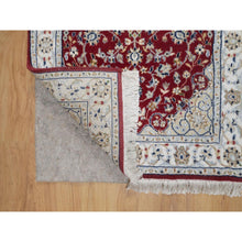 Load image into Gallery viewer, 2&#39;6&quot;x4&#39;1&quot; Rhubarb Red, Nain with Flower Medallion Design, Hand Knotted, Wool and Silk, Soft Pile, 250 KPSI, Mat, Sample, Oriental Rug FWR549432