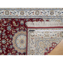 Load image into Gallery viewer, 2&#39;6&quot;x4&#39;1&quot; Rhubarb Red, Nain with Flower Medallion Design, Hand Knotted, Wool and Silk, Soft Pile, 250 KPSI, Mat, Sample, Oriental Rug FWR549432