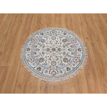 Load image into Gallery viewer, 3&#39;1&quot;x3&#39;1&quot; Pearl White, Nain with All Over Flower Pattern, Wool and Silk, Hand Knotted, Soft Pile, 250 KPSI, Round, Oriental Rug FWR549438