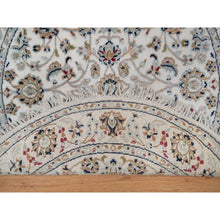 Load image into Gallery viewer, 3&#39;1&quot;x3&#39;1&quot; Pearl White, Nain with All Over Flower Pattern, Wool and Silk, Hand Knotted, Soft Pile, 250 KPSI, Round, Oriental Rug FWR549438