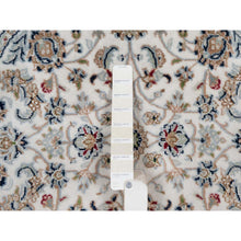 Load image into Gallery viewer, 3&#39;1&quot;x3&#39;1&quot; Pearl White, Nain with All Over Flower Pattern, Wool and Silk, Hand Knotted, Soft Pile, 250 KPSI, Round, Oriental Rug FWR549438