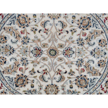 Load image into Gallery viewer, 3&#39;1&quot;x3&#39;1&quot; Pearl White, Nain with All Over Flower Pattern, Wool and Silk, Hand Knotted, Soft Pile, 250 KPSI, Round, Oriental Rug FWR549438