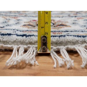 3'1"x3'1" Pearl White, Nain with All Over Flower Pattern, Wool and Silk, Hand Knotted, Soft Pile, 250 KPSI, Round, Oriental Rug FWR549438