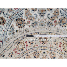 Load image into Gallery viewer, 3&#39;1&quot;x3&#39;1&quot; Pristine White, Nain with All Over Flower Design, 250 KPSI, Wool and Silk, Hand Knotted, Soft Pile, Round, Oriental Rug FWR549330