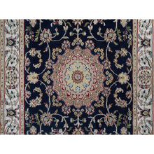 Load image into Gallery viewer, 3&#39;1&quot;x5&#39;2&quot; Phantom Blue, Nain with Flower Medallion Design, Wool and Silk, Hand Knotted, Soft Pile, 250 KPSI, Oriental Rug FWR549444