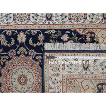 Load image into Gallery viewer, 3&#39;1&quot;x5&#39;2&quot; Phantom Blue, Nain With Flower Medallion Design, Wool And Silk, Hand Knotted, Soft Pile, 250 Kpsi, Oriental Rug FWR549444