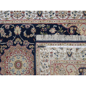 3'1"x5'2" Phantom Blue, Nain With Flower Medallion Design, Wool And Silk, Hand Knotted, Soft Pile, 250 Kpsi, Oriental Rug FWR549444
